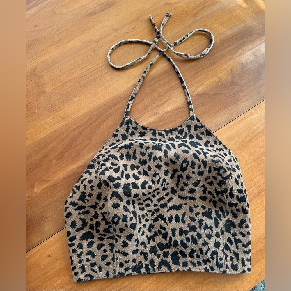 Awesome vintage 90s 100% genuine leather strappy tie back cropped halter top!